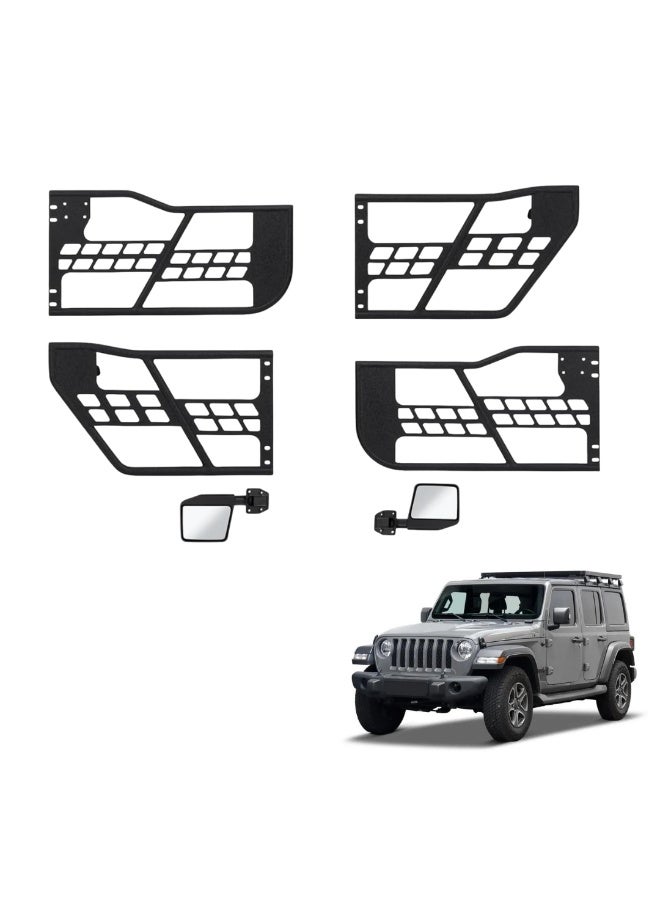 موتور فيت طقم نصف باب MOTOR FIT مع مرايا جانبية لجيب رانجلر JL 4-Door UNLIMITED 2018–2025 | أبواب أنبوبية فولاذية ثقيلة | أبواب استبدال الطرق الوعرة المفتوحة | ملحقات الخارجية للجيب - Image 1